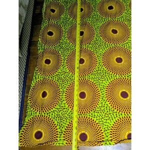 African wax paksa print ankara fabric yardage bright green & yellow sunflowers